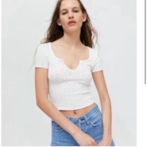 URBAN OUTFITTERS BDG WHITE CROPPED RIB CROP TOP